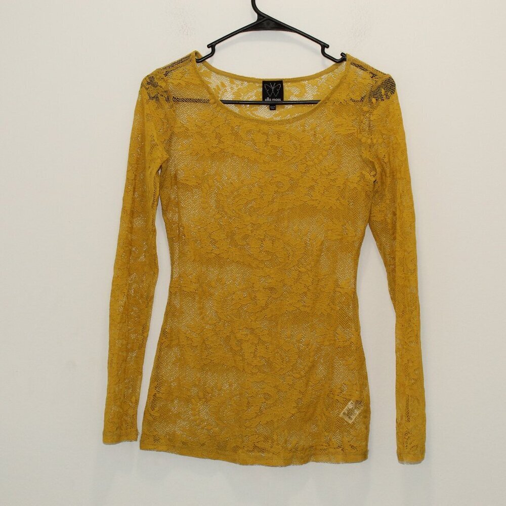 Ella Moss Mustard Lace Long Sleeve Top Size XS